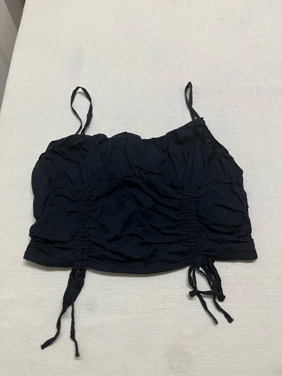 Urban Outfitters M black cotton ruched cropped tank top - Picture 2 of 11